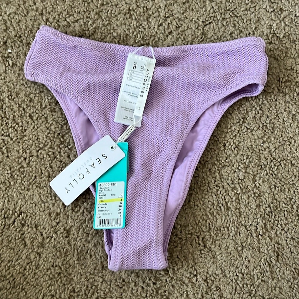 Seafolly Seadive High Rise Lilac Bikini Bottom, NWT